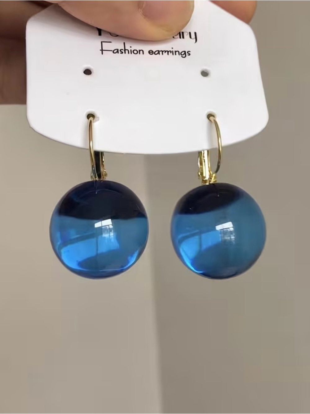 NEW! Unique Blue Glass Orb Drop Earrings.